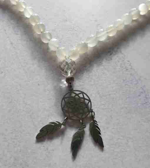 Mehrfarbige Mondstein-Mala mit Edelstahlanhänger + Armband – Bild 8