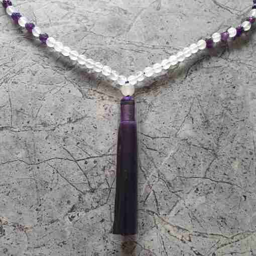 Amethyst-Milchquarz-Mala mit Seidenquaste + Armband – Bild 8