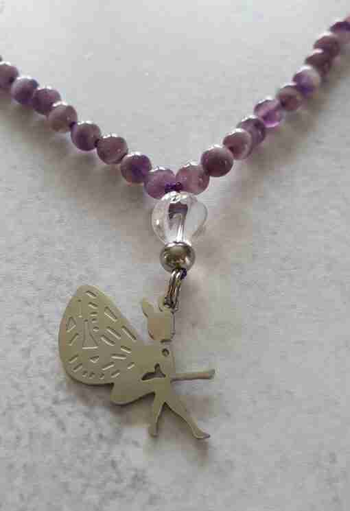 Amethystquarz ("Chevron-Amethyst") -Mala mit Edelstahlanhänger + Armband – Bild 8