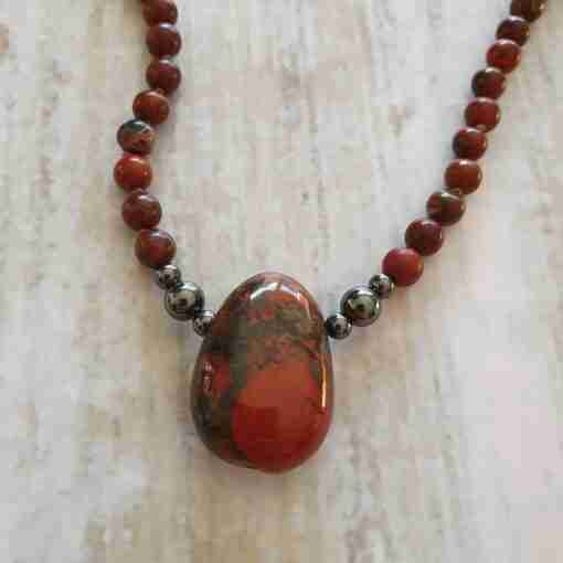 Jaspis ("Brekzien-Jaspis") -Hämatit-Mala mit passendem Armband – Bild 8