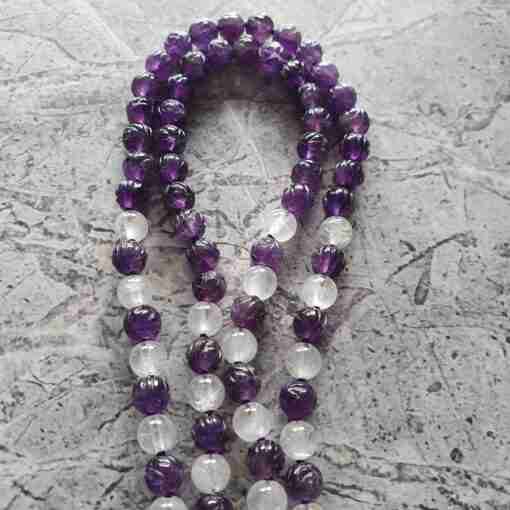 Amethyst-Milchquarz-Mala mit Seidenquaste + Armband – Bild 10