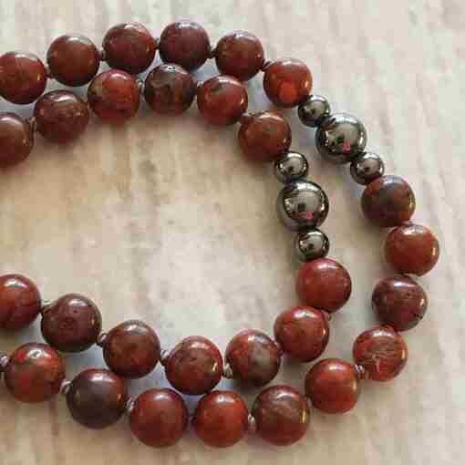 Jaspis ("Brekzien-Jaspis") -Hämatit-Mala mit passendem Armband – Bild 12