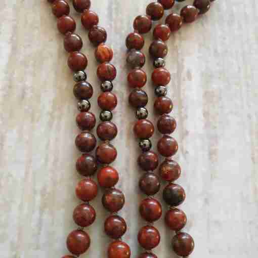 Jaspis ("Brekzien-Jaspis") -Hämatit-Mala mit passendem Armband – Bild 13