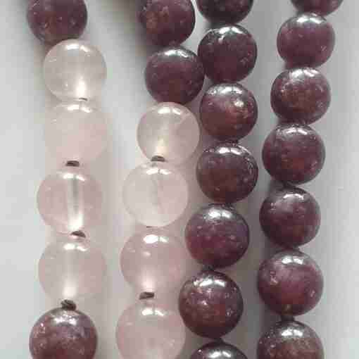 Lepidolith-Rosenquarz-Mala + Armband – Bild 2