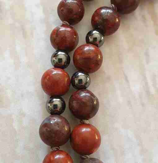 Jaspis ("Brekzien-Jaspis") -Hämatit-Mala mit passendem Armband – Bild 16