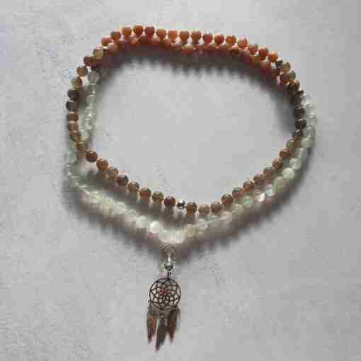 Mehrfarbige Mondstein-Mala mit Edelstahlanhänger + Armband – Bild 3