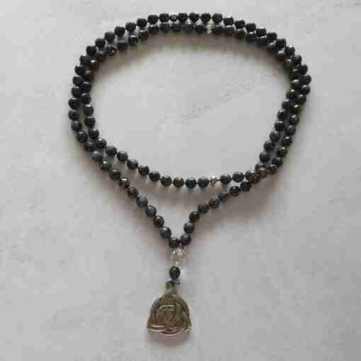 Larvikit-Mala, facettiert, mit Edelstahlanhänger + Armband – Bild 3