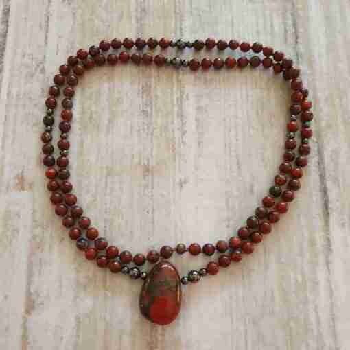 Jaspis ("Brekzien-Jaspis") -Hämatit-Mala mit passendem Armband – Bild 3