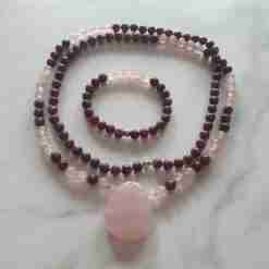 Lepidolith-Rosenquarz-Mala + Armband