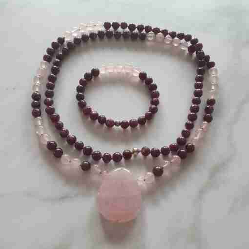 Lepidolith-Rosenquarz-Mala + Armband