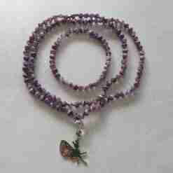 Amethystquarz ("Chevron-Amethyst") -Mala mit Edelstahlanhänger + Armband