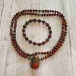 Jaspis ("Brekzien-Jaspis") -Hämatit-Mala mit passendem Armband