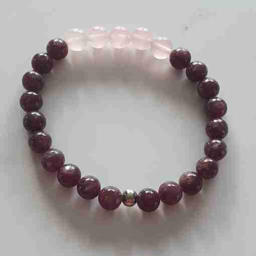 Lepidolith-Rosenquarz-Mala + Armband – Bild 4