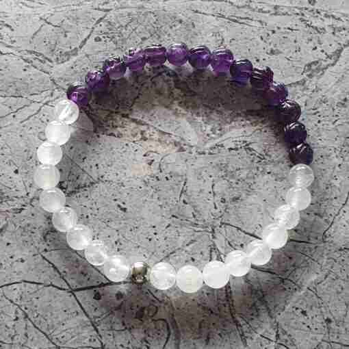 Amethyst-Milchquarz-Mala mit Seidenquaste + Armband – Bild 4