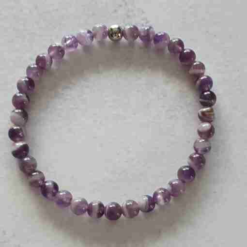 Amethystquarz ("Chevron-Amethyst") -Mala mit Edelstahlanhänger + Armband – Bild 4