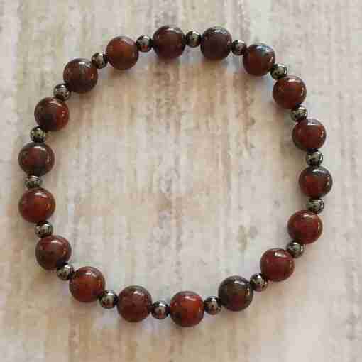 Jaspis ("Brekzien-Jaspis") -Hämatit-Mala mit passendem Armband – Bild 4