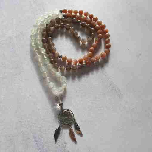 Mehrfarbige Mondstein-Mala mit Edelstahlanhänger + Armband – Bild 5