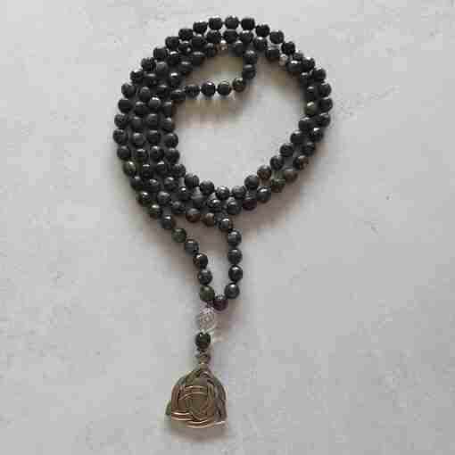 Larvikit-Mala, facettiert, mit Edelstahlanhänger + Armband – Bild 5