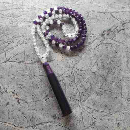 Amethyst-Milchquarz-Mala mit Seidenquaste + Armband – Bild 5