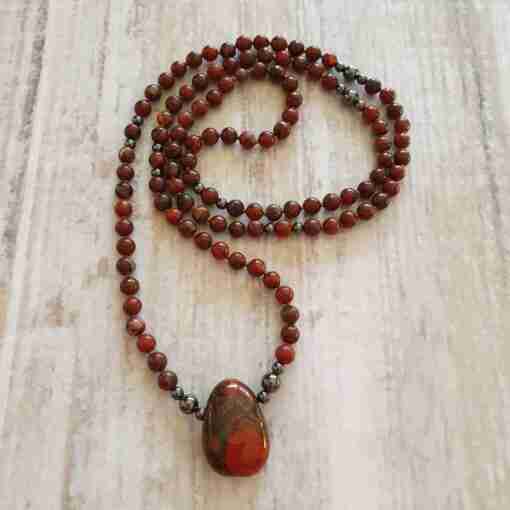 Jaspis ("Brekzien-Jaspis") -Hämatit-Mala mit passendem Armband – Bild 5