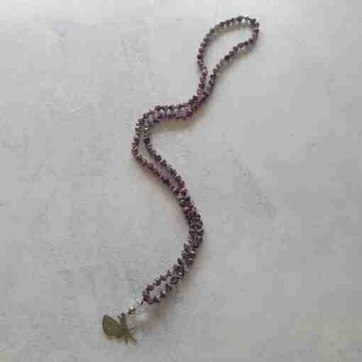 Amethystquarz ("Chevron-Amethyst") -Mala mit Edelstahlanhänger + Armband – Bild 6