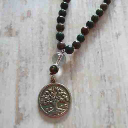 Heliotrop-Mala (2) mit Edelstahlanhänger (Lebensbaum) – Bild 6