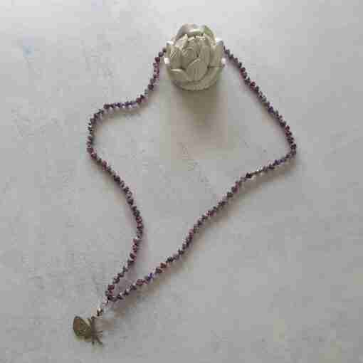 Amethystquarz ("Chevron-Amethyst") -Mala mit Edelstahlanhänger + Armband – Bild 7