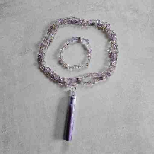 Ametrin-Mala (Nuggets) mit Seidenquaste und Armband