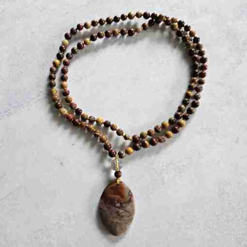 Gelbe, rote und braune Achat-Mala mit "Crazy Lace"-Achat-Anhänger – Bild 3