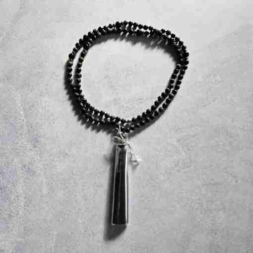 Eldarit (“Kabambastein”) -Obsidian-Mala mit Seidenquaste: – Bild 3