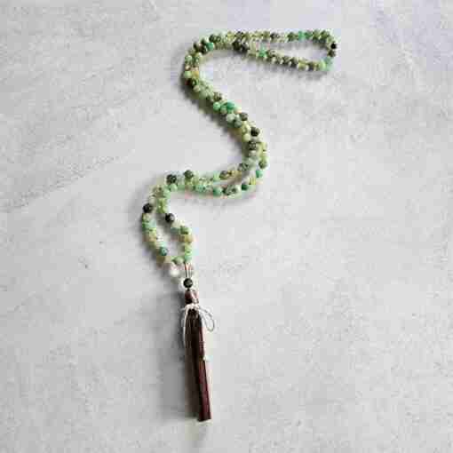 Chrysopras-Mala (4) mit Seidenquaste – Bild 4
