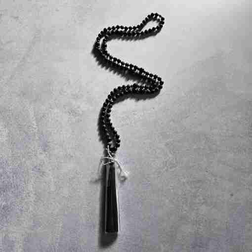 Eldarit (“Kabambastein”) -Obsidian-Mala mit Seidenquaste: – Bild 4