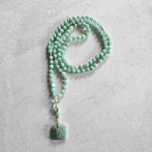 Amazonit (Peruanischer Amazonit) -Mala mit Amazonit-Anhänger und Armband – Bild 5