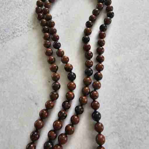 Obsidian („Mahagoni-Obsidian“) -Mala mit Obsidian-Anhänger (Buddha-Kopf) – Bild 9