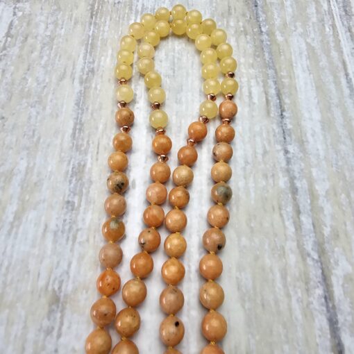 Calcit (orangefarben und gelb) -Kupfer-Mala mit gelbem Calcit-Donut – Bild 10