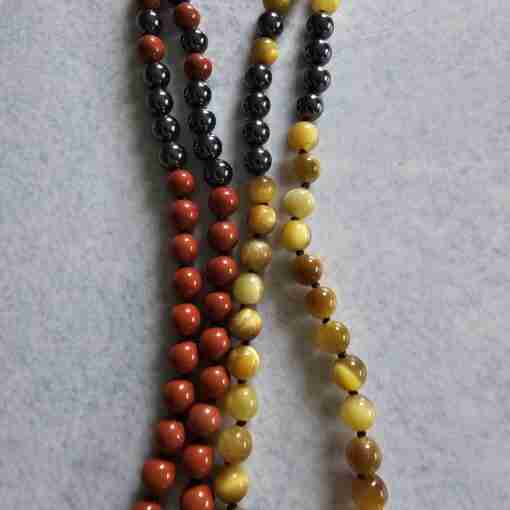 Hämatit-Jaspis (rot) -Tigeraugen-Mala (2) mit ovalem Tigereisen-Anhänger – Bild 9