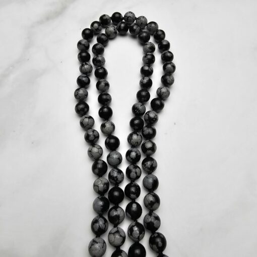 Obsidian („Schneeflocken-Obsidian“) -Mala (1) mit „Schneeflocken-  Obsidian“-Anhänger – Bild 10