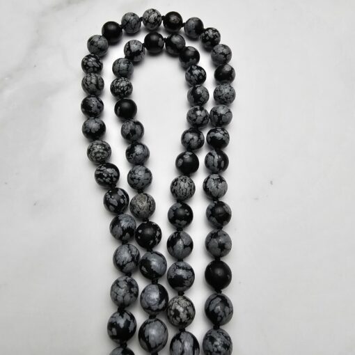 Obsidian („Schneeflocken-Obsidian“) -Mala (2) mit „Schneeflocken-Obsidian“-Donut – Bild 10