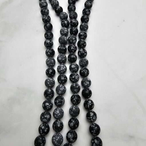 Obsidian („Schneeflocken-Obsidian“) -Mala, matt, mit Seidenquaste und Armband – Bild 10