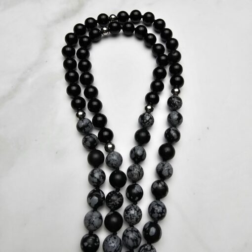 Obsidian („Schneeflocken-Obsidian“) -Obsidian-Mala mit „Schneeflocken-Obsidian“-Donut – Bild 11