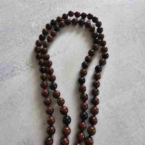 Obsidian („Mahagoni-Obsidian“) -Mala mit Obsidian-Anhänger (Buddha-Kopf) – Bild 10