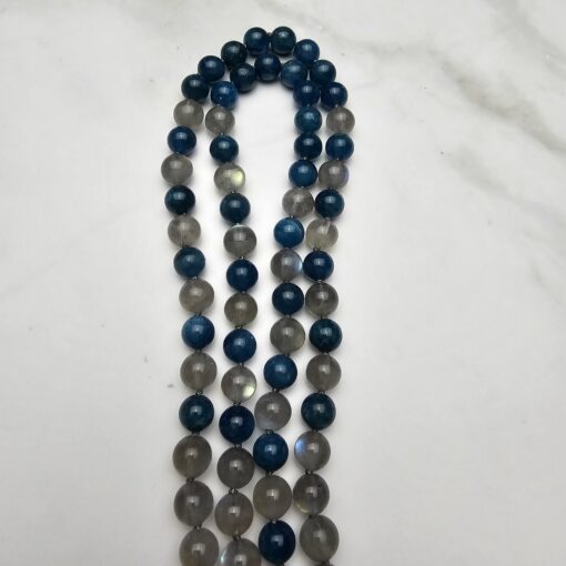 Labradorit-Apatit (blau) -Mala mit Baumwollquaste und Armband – Bild 11