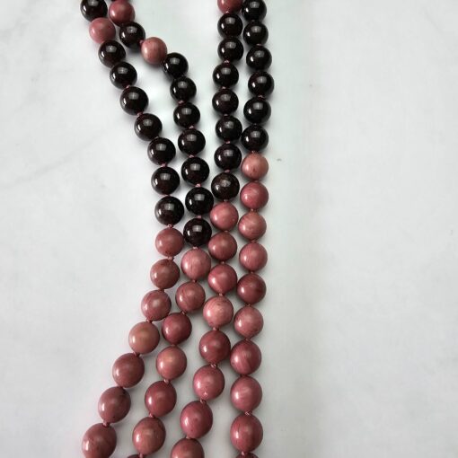 Rhodonit-Granat-Mala mit Seidenquaste und Armband – Bild 10