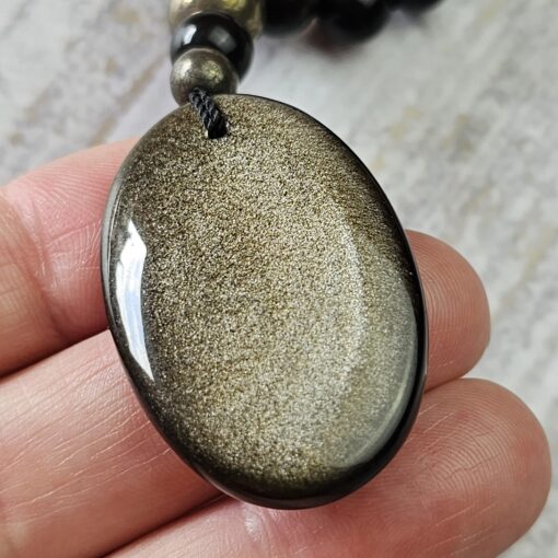 Obsidian („Goldobsidian“) -Pyrit-Mala (1) mit „Goldobsidian“-Anhänger und Armband – Bild 11