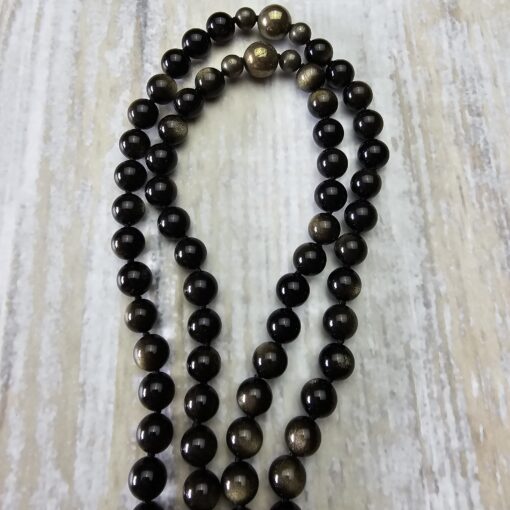 Obsidian („Goldobsidian“) -Pyrit-Mala (2) mit Obsidian-Anhänger – Bild 11