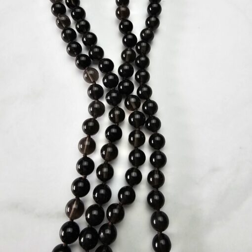 Obsidian („Lamellenobsidian“) -Mala, mit „Lamellenobsidian“-Navette und Armband – Bild 11