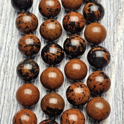 Obsidian („Mahagoni-Obsidian“) -Mala (2) mit Obsidian-Anhänger (Guanyin-Kopf) – Bild 2