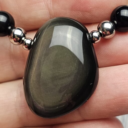 Obsidian („Regenbogen-Obsidian“) -Mala (2) mit „Regenbogen-Obsidian“-Anhänger und Armband – Bild 11