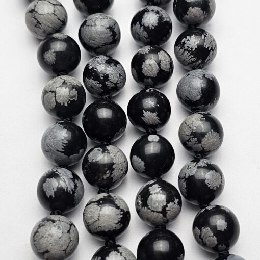 Obsidian („Schneeflocken-Obsidian“) -Mala (1) mit „Schneeflocken-  Obsidian“-Anhänger – Bild 2