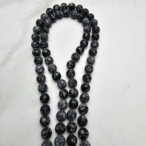 Obsidian („Schneeflocken-Obsidian“) -Mala, matt, mit Seidenquaste und Armband – Bild 11